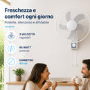 Ventilatore da Muro Ø43 cm 65W Raffrescatore Silenzioso 3 Velocità a Parete Bianco      