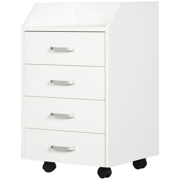 acquista Cassettiera da Ufficio con 4 Cassetti Ruote e Bordi Rialzati 40x36x65 cm in Legno Bianco