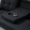 Divano Letto 3 Posti Reclinabile con Bracciolo Tavolino a Ribalta  in Tessuto Effetto Lino Grigio  