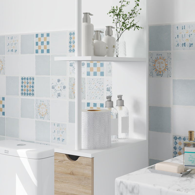 Mobile Colonna Bagno Salvaspazio  15x33x136 cm con Armadietto e Ripiani Legno e Bianco   