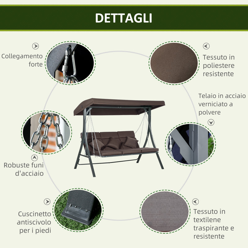 Dondolo da Giardino 3 Posti 198x118x168 cm Sedute Separate con Chaise Longue Marrone   