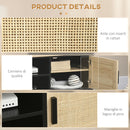 Mobile TV max 60” 120x40x42 cm con 2 Armadietti e Ripiani in Truciolare e Rattan Naturale e Nero