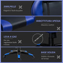 Sedia da Gaming in Similpelle con Sostegno Lombare e Collo Nera e Blu 