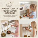 Cucina Giocattolo per Bambini 3-6 Anni 74x29x81 cm con Macchina del Caffè Girevole Fornelli Rubinetto e Orologio in MDF Bianco      