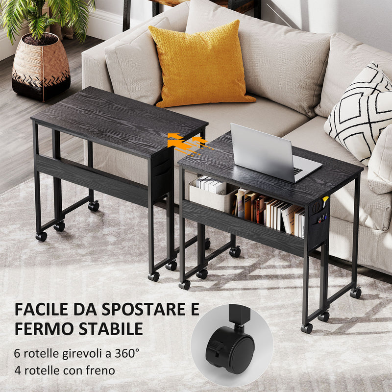 Scrivania Pieghevole Salvaspazio a Ribalta 80x50-21x75 cm con Scaffale e Ruote in MDF Nero   