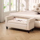 Panca Contenitore Fondoletto  126x48,5x57 cm con Braccioli Alti in Tessuto Effetto Velluto Beige  
