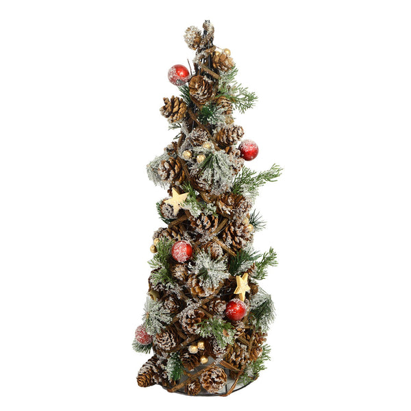prezzo Mini Albero di Natale innevato con bacche rosse e pigne cm Ø19xh50