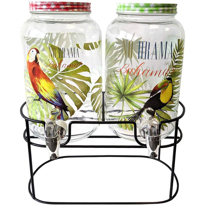 Dispenser Bibite con Rubinetto In Vetro 2 x 3Lt Erogatore Acqua Bevande Con Stand