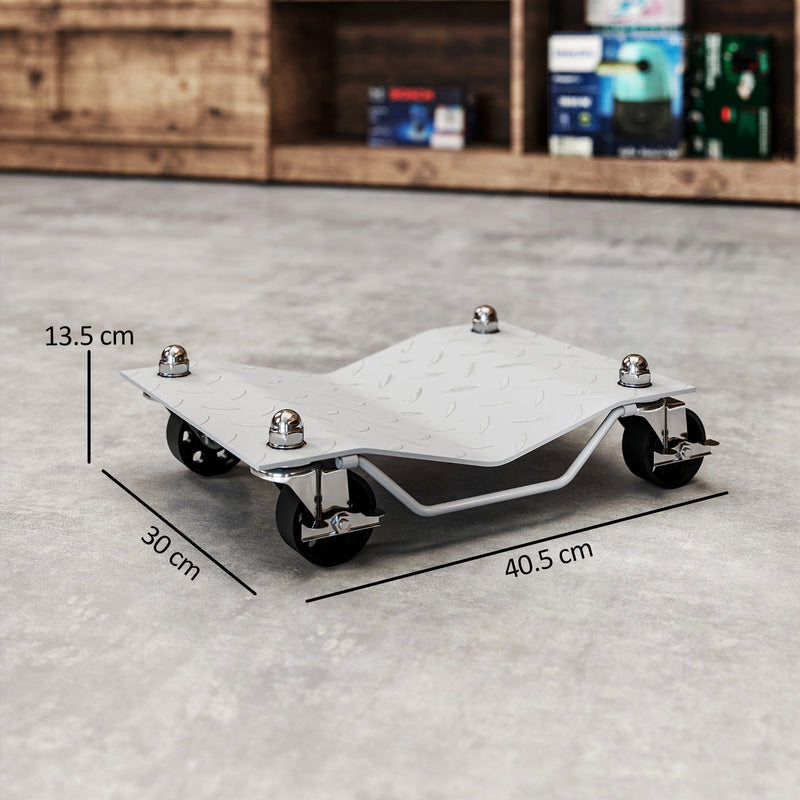 Set di 2 Carrelli Sposta Auto Antiscivolo Carico 680kg con Ruote Girevoli e Bloccabili in Metallo Argento      