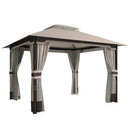 Gazebo da Giardino 360x300x279 cm con Zanzariera Tende e Tetto Doppio Strato in Poliestere Cachi      