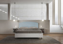 Letto Matrimoniale con Rete e Contenitore Alzata Comoda Struttura Bianco Frassico e Testata in Microfibra Antilia Azzurro Varie Misure