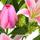 Set 4 Bouquet Artificiali di Tulipani Artificiali e Gigli Altezza 37 cm Rosa