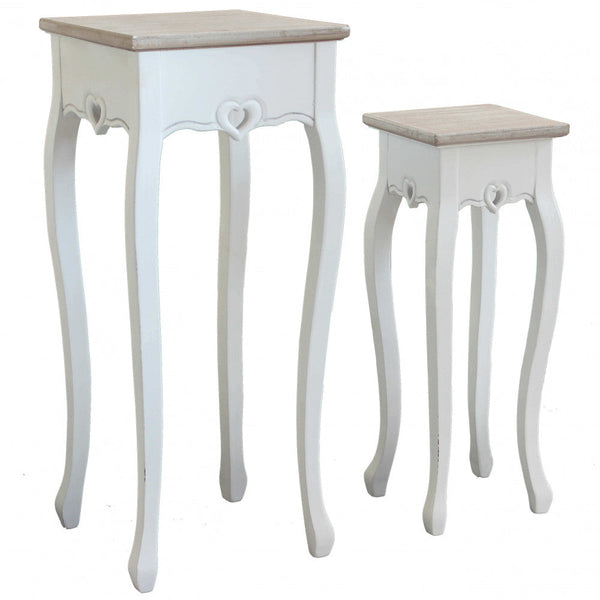 Set 2 Tavolini Cuore in Legno di paulownia Bianco sconto