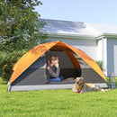 Tenda da Campeggio per 3 Persone Impermeabile 205x275x135H cm con Tasche e Gancio per Lanterna Arancione   