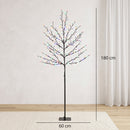 Albero di Natale di Ciliegio 60x60x180 cm con Luci LED 20 Rami e Timer Giornaliero in Acciaio e PP Nero      