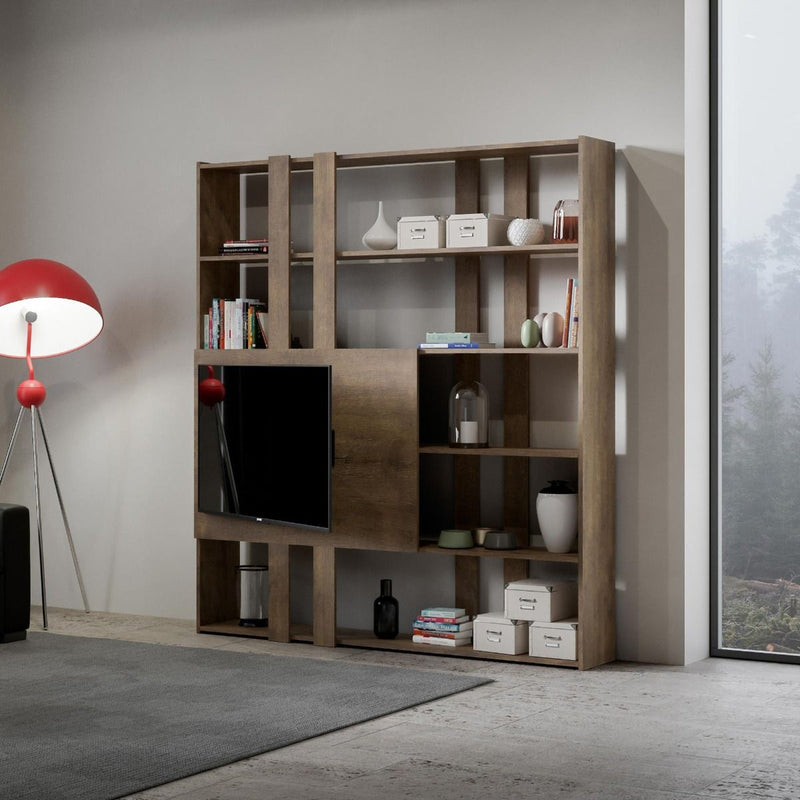 Libreria Moderna 5 Ripiani con Pannello per TV 178x36x204 cm in nobilitato Marrone