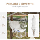 Sedia Sospesa a Dondolo 90x50 cm da Interno ed Esterno in Tessuto con Nappe Crema  