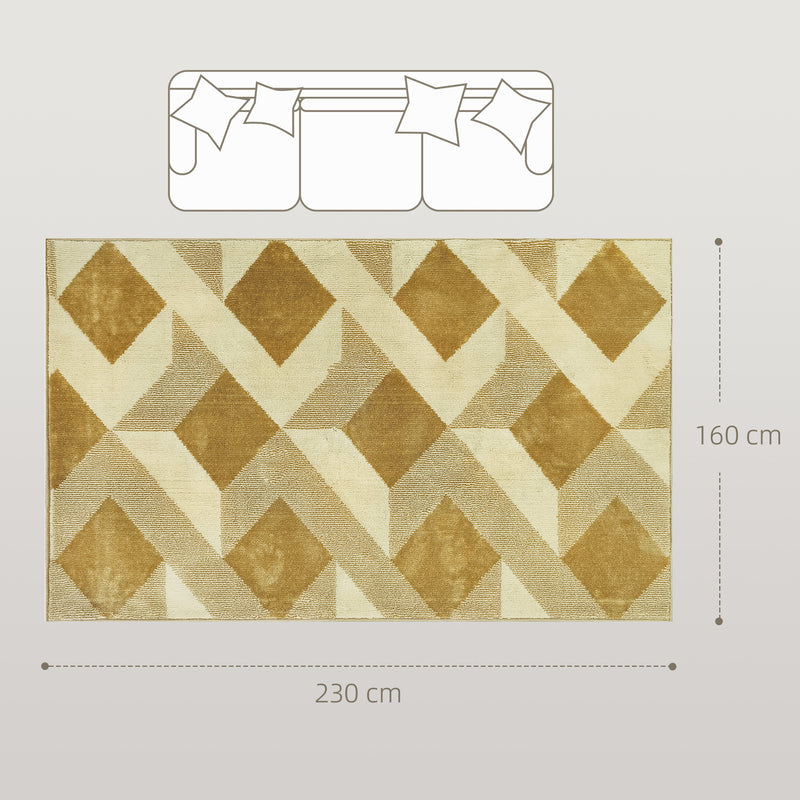 Tappeto Moderno da Soggiorno 230x160 cm Ipoallergenico e Lavabile con Effetto 3D in Polipropilene Giallo  