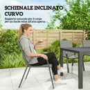Set 7 Pezzi da Esterno con Tavolo Rettangolare in Acciaio e 6 Sedie Impilabili in Texteline Grigio Chiaro      