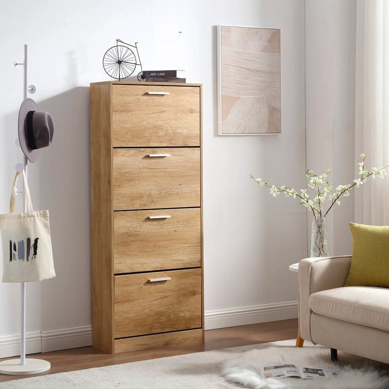 Scarpiera Salvaspazio 4 Ante a Ribalta 63x24x155h cm in Melaminico Venato a Rilievo Rovere