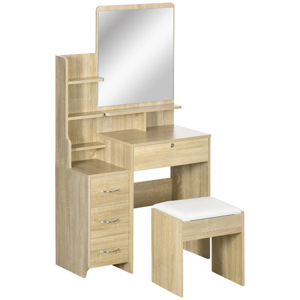 acquista Consolle Trucco con Specchio 80x38x143 cm con Sgabello in Truciolare Color Legno