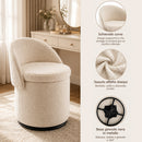 Pouf Contenitore Girevole 48x48x68 cm con Schienale Curvo e Seduta Rimovibile in Teddy Crema      