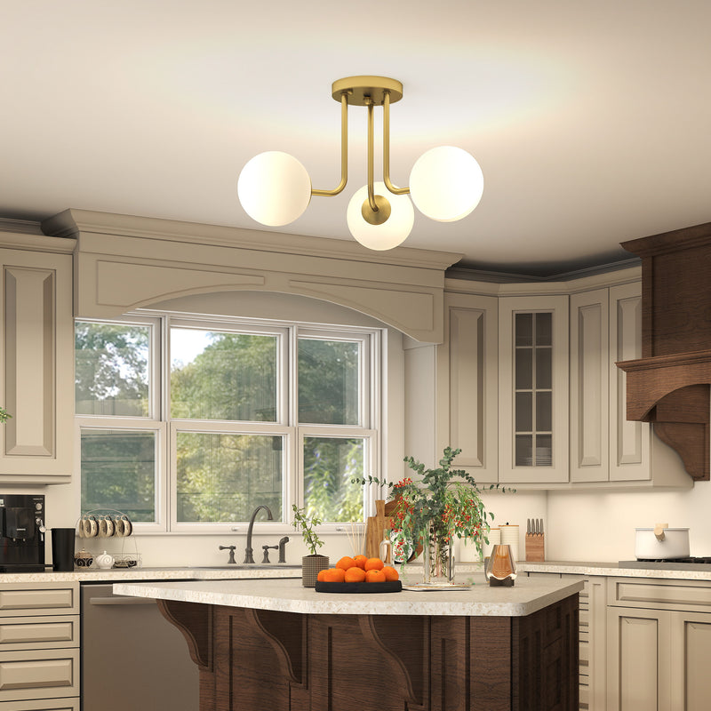 Lampadario da Soffitto Vintage 42x42x26.5 cm con 3 Punti Luce Attacchi G9 in Metallo e Plastica Oro      