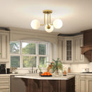 Lampadario da Soffitto Vintage 42x42x26.5 cm con 3 Punti Luce Attacchi G9 in Metallo e Plastica Oro      