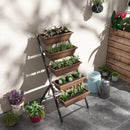 Portapiante Verticale a 5 Livelli 55x63x120 cm con 5 Vasi con Fori di Drenaggio in Acciaio e PE Marrone      
