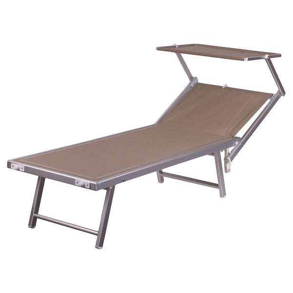 sconto Lettino Mare con Parasole Richiudibile 181x71,5x38,5 cm in Alluminio PVC e Poliestere Sabbia Riccione