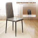 Set di 4 Sedie da Pranzo 41x50x97 cm con Schienale Alto in Finta Pelle e Acciaio Grigio      