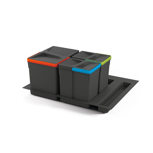 sconto Pattumiera Differenziata 3 Contenitori per Cassettone 60x21,6 cm con Base Emuca Grigio Antracite