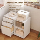 Mobile Porta Stampante 80x40x68 cm con Ruote a Freno 3 Cassetti e Ripiani Aperti in MDF Bianco      