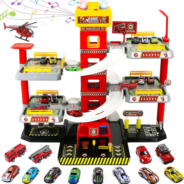 Garage Giocattolo Multilivello per Bambini Stazione dei Pompieri Elicottero e Macchinine con Luci e Suoni Multicolore online