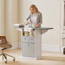 Mobile Asse da Stiro Pieghevole 121x37x89,5 cm a Rotelle con Ripiano Aperto e 3 Cassetti in MDF Bianco e Grigio      