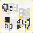 Scala Montessori 4 in 1 con Lavagna e Set Tavolo Sedie Legno Bianco 58x46x92cm      