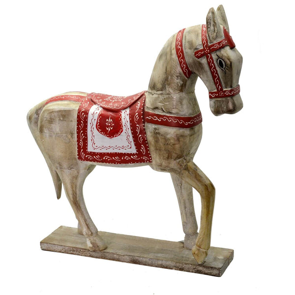 Cavallo in Legno 41x61x10cm Decorazione Naturale e Rosso online