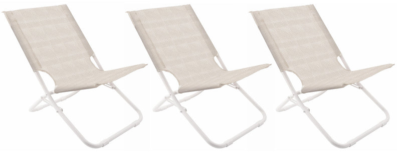 Set 3 Sedie Mare Spiaggine Pieghevoli in Acciaio Soriani Text Ecrù Melange