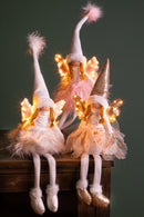 Angelo Seduto con Led H60 cm in Tessuto Bianco