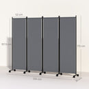 Paravento da Esterno e Interno a 4 Pannelli Pieghevole 221x50x172 cm con Ruote in Metallo e Poliestere Grigio Scuro      