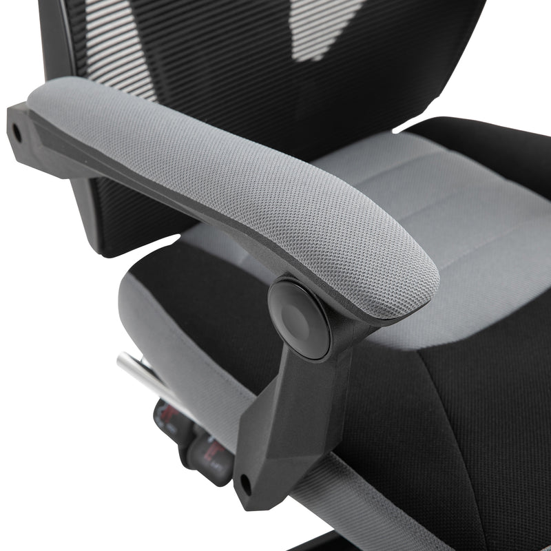 Sedia da Gaming Ergonomica con Schienale Reclinabile e Poggiapiedi Retrattile in Tessuto Grigio   