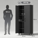 Armadio Portautensili 80x40x180 cm con Serratura Ruote Rimovibili e Ripiani Regolabili in Acciaio Nero      