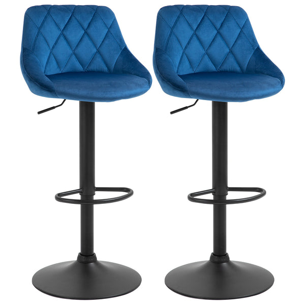 online Set 2 Sgabelli da Bar 51,5x48x83-104 cm in Tessuto Effetto Velluto Blu