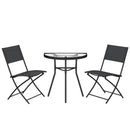 Set 3 Pezzi Bistrò con Tavolo Semicircolare 70x44x70 cm in Vetro Temperato e 2 Sedie Texteline Nero      