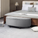 Panca Contenitore Fondoletto a Semicerchio 120x46x42 cm in Velluto e Legno Grigio Chiaro  