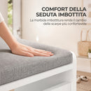 Panca Scarpiera Salvaspazio 60x30x52 cm con Seduta Imbottita e Anta a Ribalta in Pannello Truciolare Bianco      