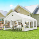 Tendone da Giardino Gazebo per Feste 598x394x302 cm con Finestre e 4 Pareti Laterali Rimovibili in Acciaio e PE Bianco      