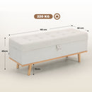 Panca Contenitore 118x42x45 cm da 80L Imbottita con Rivestimento in Tessuto e Gambe in Legno Crema      