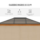 Gazebo da Giardino 2,94x3,60x2,67m con Tetto in Policarbonato e Zanzariere in Acciaio Cachi