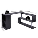 Scrivania Angolare da Ufficio 140x120x78,2 cm con Cassetti e Scaffale Girevole  Nera